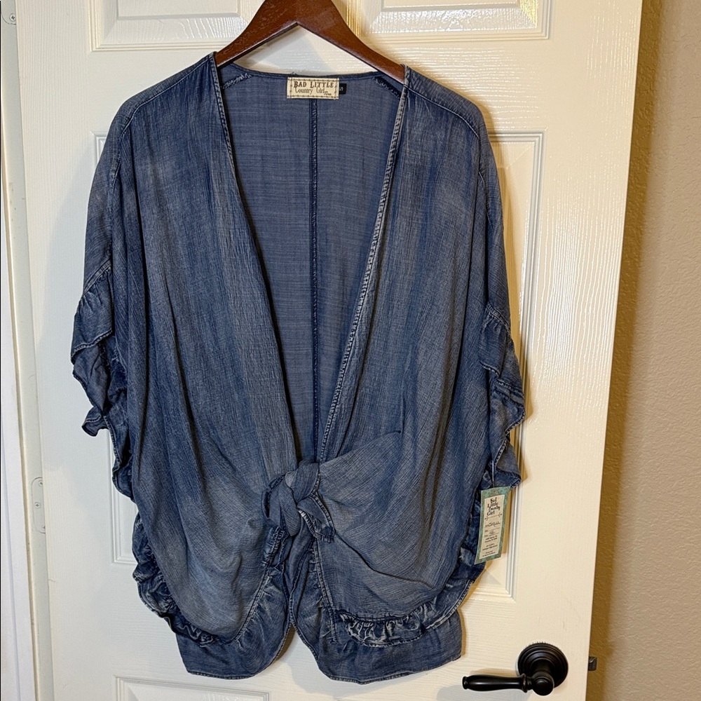 Denim Blue Tie-Front Blouse